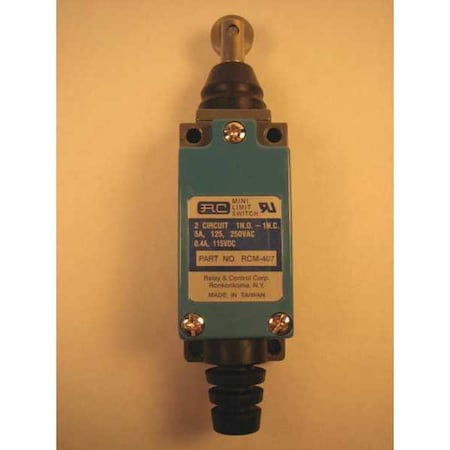 Limit Switch, Push Roller, 1NC/1NO, 5A at 250V AC, Actuator Location: Top MPN:RCM-407