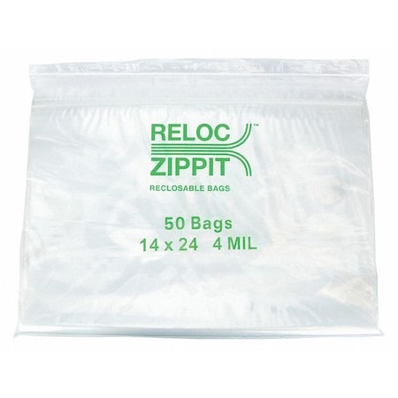 Reclosable Bag, 24 L, 14 in W, 4 mil Thick, Polypropylene, Clear MPN:4R1424