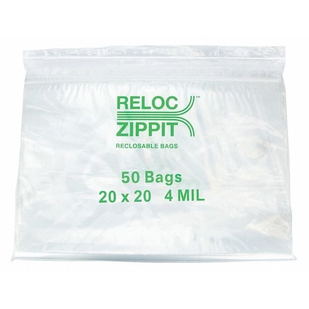 Reclosable Bag, 20 L, 20 in W, 4 mil Thick, Polypropylene, Clear MPN:4R2020