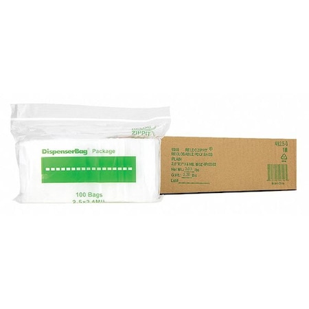 Reclosable Bag, 3 L, 2 1/2 in W, 4 mil Thick, Polypropylene, Clear MPN:4R2.5-3