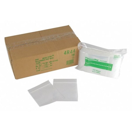 Reclosable Bag, Zip Seal, 4 in L, 4 in W, 4 mil Thick, Polyethylene, Clear MPN:4R44