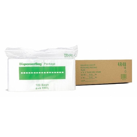 Reclosable Bag, 8 L, 4 in W, 4 mil Thick, Polypropylene, Clear MPN:4R48