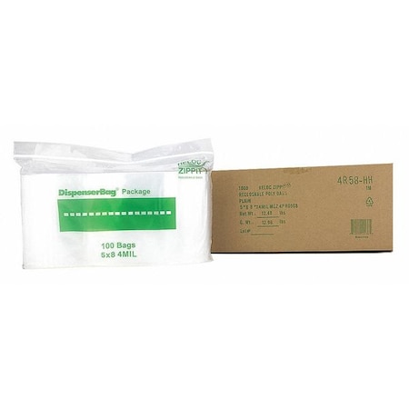 Reclosable Bag, 8 L, 5 in W, 2 mil Thick, Polyethylene, Clear MPN:4R58-HH