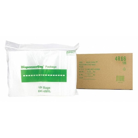 Reclosable Bag, 6 L, 6 in W, 4 mil Thick, Polypropylene, Clear MPN:4R66
