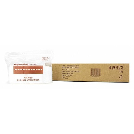 Reclosable Bag, 3 L, 2 in W, 4 mil Thick, Polypropylene, Clear MPN:4WR23