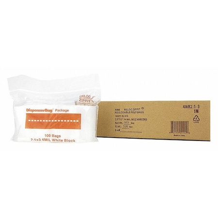 Reclosable Bag, 3 L, 2 1/2 in W, 4 mil Thick, Polypropylene, Clear MPN:4WR2.5-3