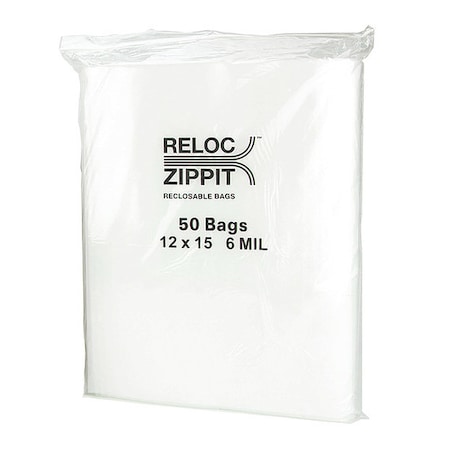 Reclosable Bag, Zip Seal, 15 in L, 12 in W, 6 mil Thick, Polyethylene, Clear MPN:6R1215