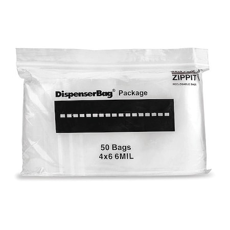 Reclosable Bag, Zip Seal, 6 in L, 4 in W, 6 mil Thick, Polyethylene, Clear MPN:6R46
