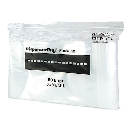 Reclosable Bag, Zip Seal, 9 in L, 6 in W, 6 mil Thick, Polyethylene, Clear MPN:6R69