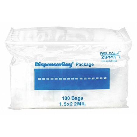 Reclosable Bag, 2 L, 1 in W, 2 mil Thick, Polyethylene, Clear MPN:R12