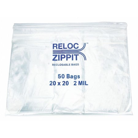 Reclosable Bag, 20 L, 20 in W, 2 mil Thick, Polypropylene, Clear MPN:R2020
