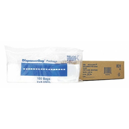 Reclosable Bag, 8 L, 2 in W, 2 mil Thick, Polyethylene, Clear MPN:R28