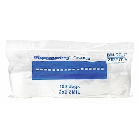 Reclosable Bag, 9 L, 2 in W, 2 mil Thick, Polyethylene, Clear MPN:R29