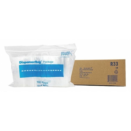 Reclosable Bag, 3 L, 3 in W, 2 mil Thick, Polyethylene, Clear MPN:R33