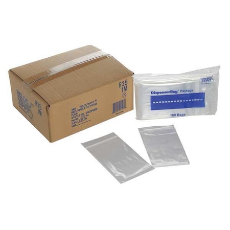 Reclosable Bag, Zip Seal, 5 in L, 3 in W, 2 mil Thick, Polyethylene, Clear MPN:R35