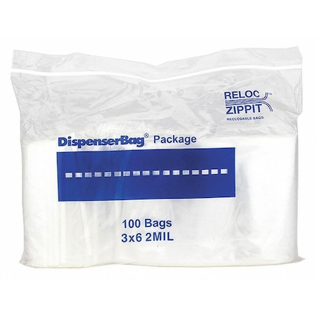 Reclosable Bag, 6 L, 3 in W, 2 mil Thick, Polyethylene, Clear MPN:R36