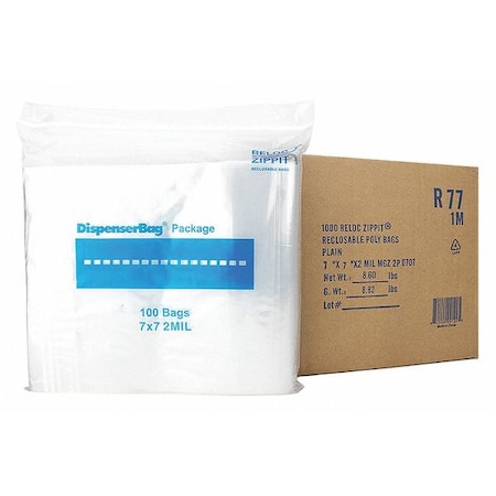Reclosable Bag, 7 L, 7 in W, 2 mil Thick, Polypropylene, Clear MPN:R77