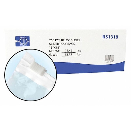 Reclosable Bag, 18 L, 13 in W, 2 mil Thick, Polypropylene, Clear MPN:RS1318
