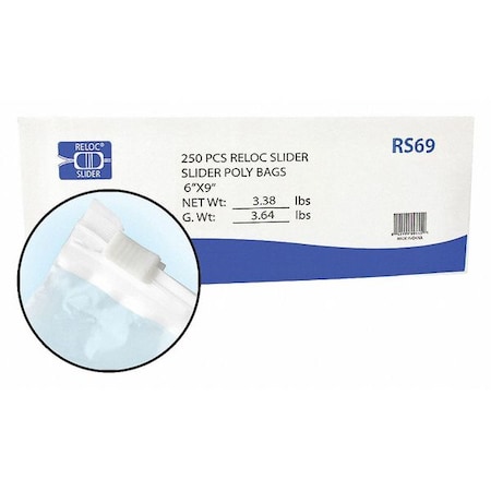 Reclosable Bag, 9 L, 6 in W, 2 mil Thick, Polyethylene, Clear MPN:RS69