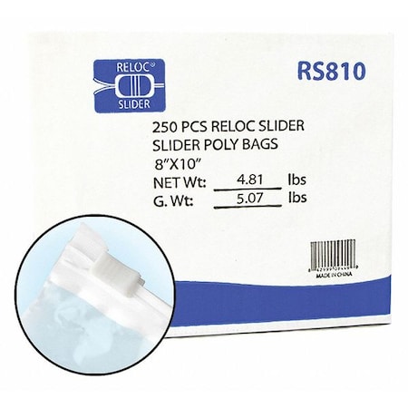 Reclosable Bag, 10 L, 8 in W, 2 mil Thick, Polypropylene, Clear MPN:RS810