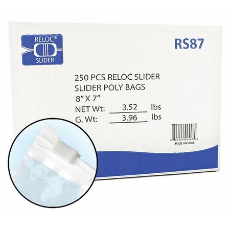 Reclosable Bag, 7 L, 8 in W, 2 mil Thick, Polyethylene, Clear MPN:RS87