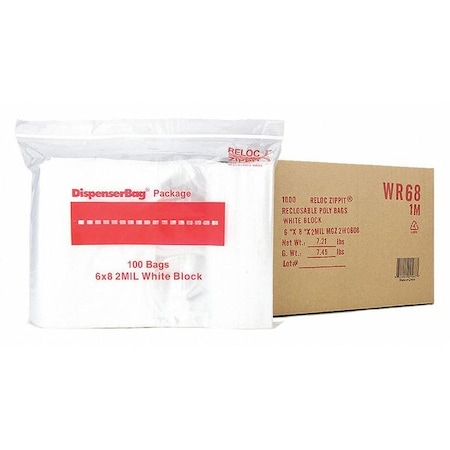 Reclosable Bag, 8 L, 6 in W, 2 mil Thick, Polypropylene, Clear MPN:WR68