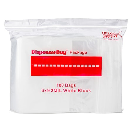 Reclosable Bag, Zip Seal, 9 in L, 6 in W, 2 mil Thick, Polyethylene, Clear MPN:WR69