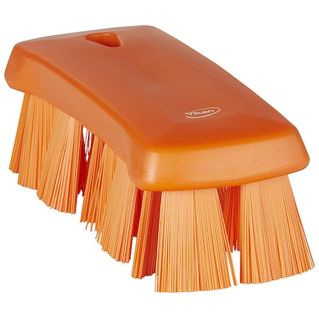 2 5/8 in W Scrub Brush, Stiff, 6 7/8 in L Handle, 6 7/8 in L Brush, Orange, Polypropylene MPN:38917