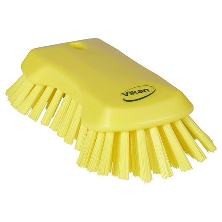 Scrub Brush, Stiff, 7 1/2 in L Handle, 9 1/8 in L Brush, Yellow, Polypropylene, 9 1/8 in L Overall MPN:38946