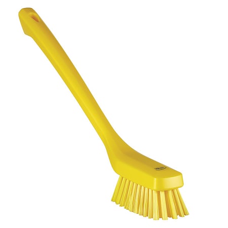 1 73/100 in W Scrub Brush, Stiff, 12 in L Handle, 4 33/100 in L Brush, Yellow, Plastic MPN:41856
