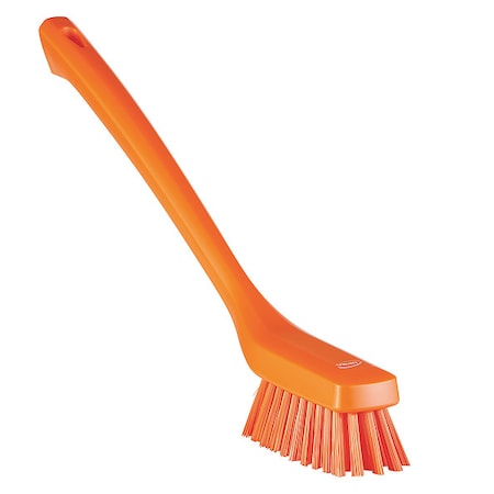 1 73/100 in W Scrub Brush, Stiff, 12 in L Handle, 4 33/100 in L Brush, Orange, Plastic MPN:41857