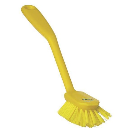 2 25/64 in W Dish Brush, Medium, 8 in L Handle, 3 1/8 in L Brush, Yellow, Plastic MPN:42376