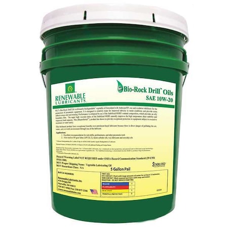 Biodegradable Rock Drill Oil, 10W-20, 5 gal. MPN:83004