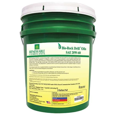 Rock Drilling Oil, Bio Extreme, 5 G, 20W-60 MPN:83034