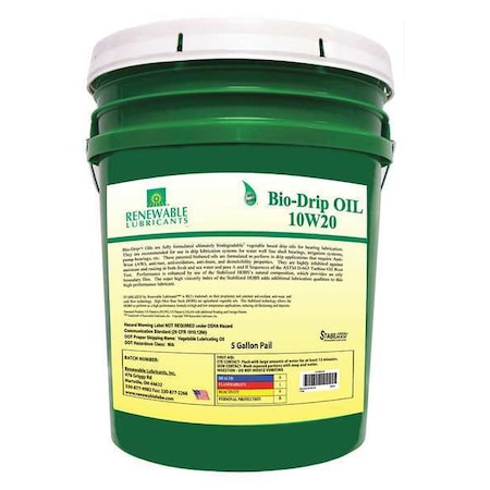 Drill Oil, Pail, Yellow, 10W-20, 5 gal. MPN:84014