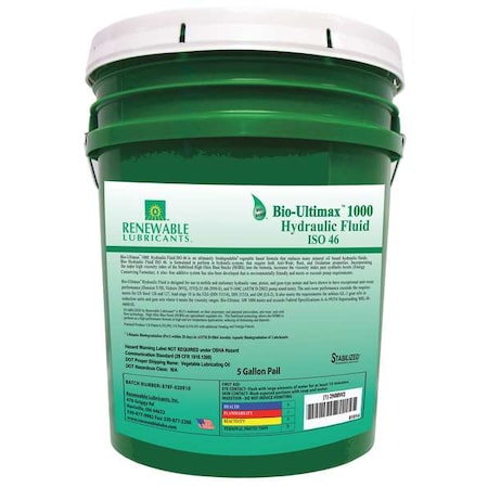 5 gal Pail, Hydraulic Oil, 46 ISO Viscosity, Not Specified SAE MPN:81014