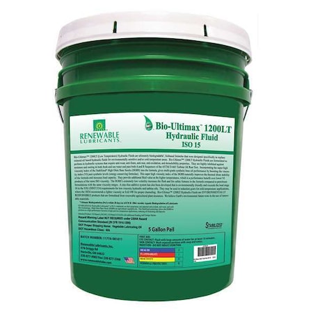 5 gal Pail, Hydraulic Oil, 15 ISO Viscosity, Not Specified SAE MPN:81314