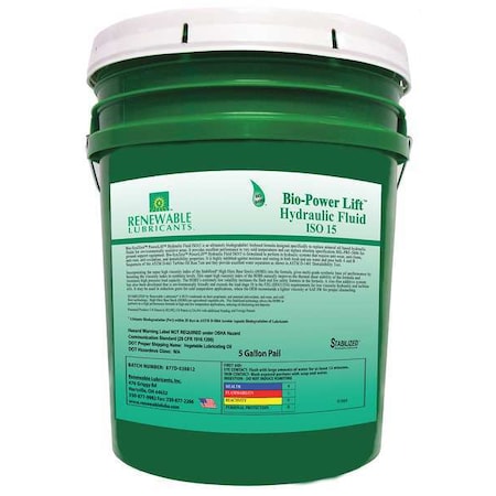 5 gal Pail, Hydraulic Oil, 15 ISO Viscosity, Not Specified SAE MPN:81664