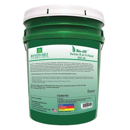 5 gal Pail, R&O Oil, 46 ISO Viscosity, Not Specified SAE MPN:81714