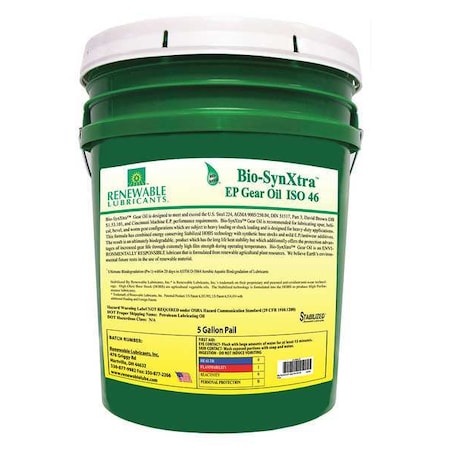 5 gal Gear Oil Pail 46 ISO Viscosity, 75W80 SAE, Yellow MPN:82404
