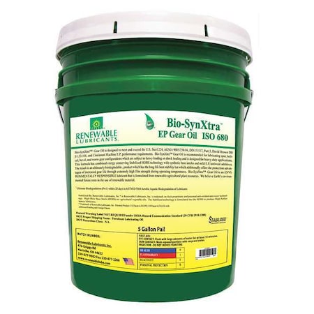 5 gal Gear Oil Pail 680 ISO Viscosity, Not Specified SAE, Yellow MPN:82474