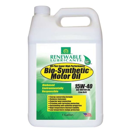 Engine Oil, Bio-Synthetic, 15W-40, 1 Gal. MPN:85353