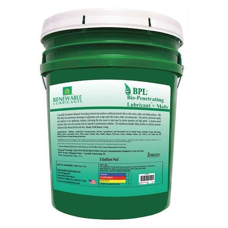 General Purpose Lubricant, 5 gal, Pail, Vegetable Oil Base, 294 Degrees F Max Op Temp, Black MPN:80104