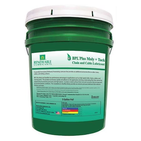 Chain & Wire Rope Lubricant, 5 gal, Pail, Vegetable Oil Base, 294 Degrees F Max Op Temp, Black MPN:80304