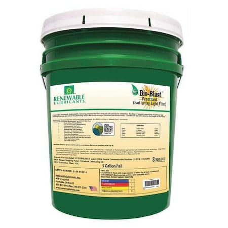 Penetrating Lubricant, 5 gal, Bucket, Vegetable Oil Base, 294 Degrees F Max Op Temp, Not Rated, Yellow MPN:80354