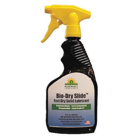 General Purpose Dry Lubricant, 12 oz, Trigger Spray Bottle, Vegetable Oil Base, 50 Degrees F Max Op Temp, White MPN:81990