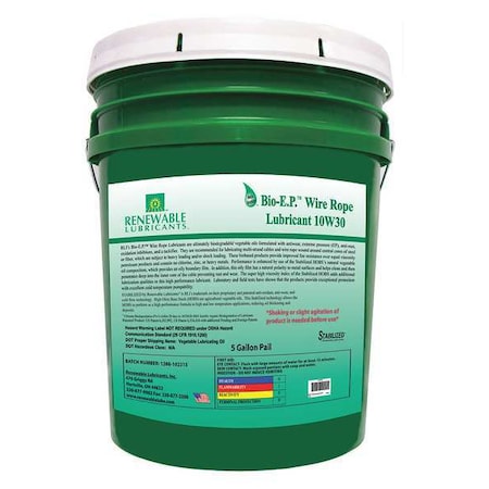 Chain & Wire Rope Lubricant, 5 gal, Pail, Vegetable Oil Base, 230 Degrees F Max Op Temp, Yellow MPN:82624
