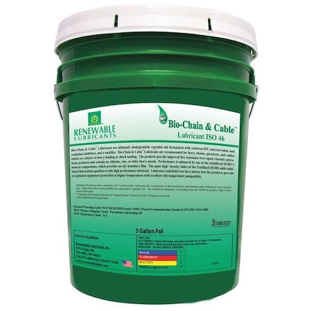 Chain & Wire Rope Lubricant, 5 gal, Pail, Vegetable Oil Base, 500 Degrees F Max Op Temp, Yellow MPN:83054