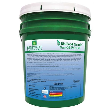 5 gal. Bio-Food Grade Gear Oil Pail, 150 ISO Viscosity, Light Amber MPN:87244