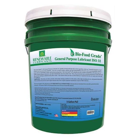 General Purpose Lubricant, 5 gal, Pail, Vegetable Oil Base, 482 Degrees F Max Op Temp, Yellow MPN:87334